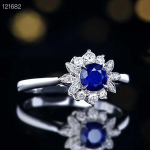 Anillo de Zafiro Natural con Diseño de Girasol, Oro de 18K, Piedra Central Redonda con Diamante Marquise, Anillo de Piedras Preciosas para Boda - Product Image 2