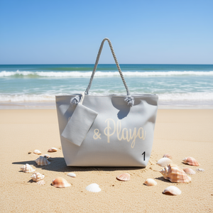 Bolso de playa de lino con letras 55x38x17cm con bolsa pequeña, bolso tote para mujer - Product Image 2