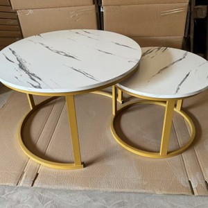 Mesa de Centro Moderna con Marco Redondo de Acero y Tapa de Madera <span class=keywords><strong>para</strong></span> Sala de Estar, Decoración del Hogar - Product Image 5