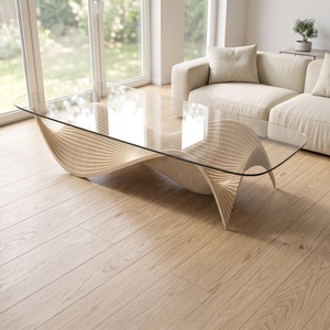 Table basse contemporaine en bois avec plateau en verre trempé, meubles de salon modernes faits à la main - Product Image 5