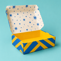 Caja de Cartón Corrugado Personalizada con Diseño de Estrellas Azules y Amarillas, Vibrante y Colorida, para Regalos de Fiesta Infantil, Caja de Embalaje para Envíos