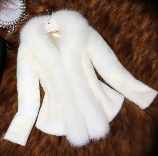 Newest Design Winter Women Long-sleeve Slim Faux Fox Fur Top 5xl Plus Size Keep Warm Windproof Fur Collar Coat
