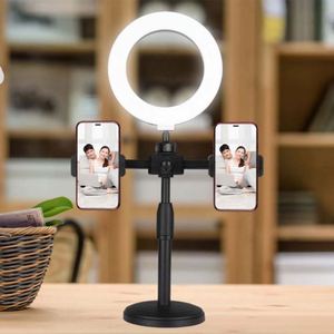 Support de téléphone double avec anneau lumineux de 6 pouces pour diffusion en direct, support de téléphone de bureau avec lumière d'appoint de 16 cm - Product Image 3