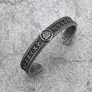 Unisex Viking Symbol Tibetan Silver 06709 Steel Color Geometric Open C Shape <b>Bracelet</b> for Gift and Clothing <b>Matching</b> - Product Image 2