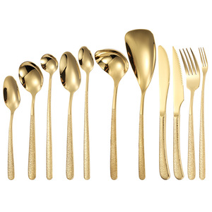 304 Stainless Steel Knife Fork Spoon <b>Set</b> Round Elegant Textured Handle Durable Western Cutlery For Wedding Dinnerware - Product Image 3