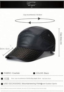 Casquette de baseball d'hiver pour homme, nouveau design, 5 panneaux, en cuir véritable - Product Image 2
