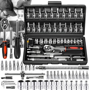 46-Piece 1/4-Inch Drive Socket Ratchet Wrench Set Metric Bit Hand <b>Tools</b> Case Pack OEM Carbon Steel Auto Repair BON - Product Image 1