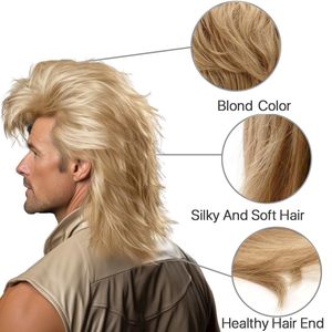 Anxin Nouveau produit 70s 80s Blonde Mullet Adult Funny Perruques synthétiques pour hommes Pop <span class=keywords><strong>Rock</strong></span> Joe Dirt <span class=keywords><strong>Perruque</strong></span> - Product Image 4