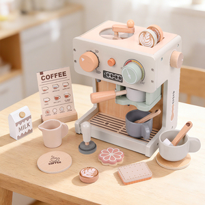 Machine à café miniature en bois multifonctionnelle pour l'apprentissage et le développement cognitif, modèle de jouet éducatif en gros - Product Image 4