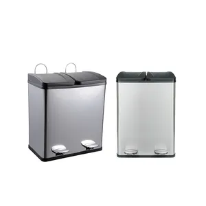 Factory Pressing Home 40L rubbish Container 60L Stainless Steel Bin eco friendly Garbage recycle Trash Can with 2 Compartment