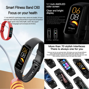 2024 nouveauté C60 <span class=keywords><strong>SP02</strong></span> HR BP surveillance du sommeil bande intelligente IP67 Amoled écran affichage OEM ODM Bracelet intelligent - Product Image 2