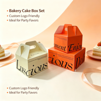 Boîte à gâteau personnalisée imprimée, adaptée aux aliments, avec poignée portable pour gâteau mousse, pâtisserie, dessert, vente en gros