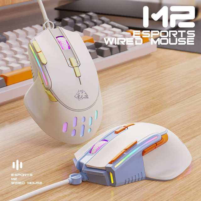 Free Wolf M2 Ergonomic Wired Gaming Mouse 12800DPI 9 Programmable Buttons RGB Light USB Gaming Mouse