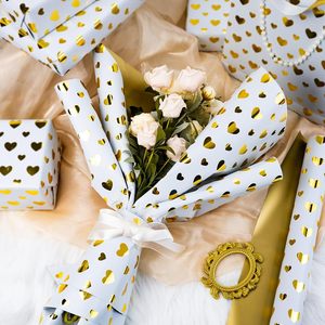 Gift <b>Wrapping</b> <b>Paper</b> Roll 46.8 Sq Ft Golden Heart Design For Wedding Valentine Birthday Bridal Shower Mother's Day - Product Image 5