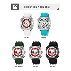 Reloj de pulsera cuadrado para hombre con diseño de ruleta de casino, resistente al agua, de cuarzo, con correa de silicona. - Product Image 3