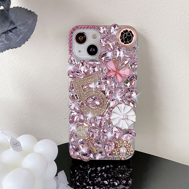 Handcrafted Cute Rhinestone Phone Case for iPhone 11 11 Pro X XR 7 Diamond Flower Bow Cover for iPhone 13 14 15 Bling Girl Case