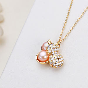 Pendentif en perle d'eau douce de style gourde en alliage de cuivre incrusté de zircon, style unique, vente en gros - Product Image 1