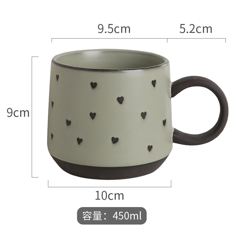 Kiln changed green black clay cup-heart
