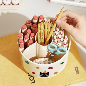 Cute Cartoon <b>Makeup</b> Organizer With Compartments For Desk Storage Cosmetic And Stationery Holder Rotating Storage Bucket - Product Image 2
