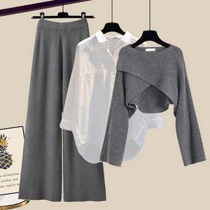 Conjunto Feminino de Três Peças Atacado Direto da Fábrica: Blusa Solta, Suéter e Calça Pantalona de Cintura Alta, Vintage e Casual - Product Image 6