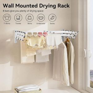 Factory Price Heavy Duty Foldable Aluminum Coat Towel <b>Rack</b> Wall Mounted Extendable Single Tier Bathroom Cleaning Clothes Airer - Product Image 4