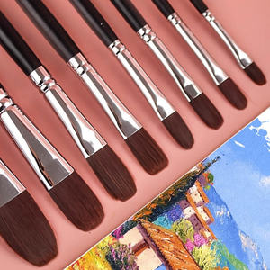 Lot de 6 pinceaux de peinture à l'huile pour artiste, en nylon rouge bordeaux de haute qualité, avec manche long en bois noir et poils en acrylique forme <span class=keywords><strong>noisette</strong></span>, fournitures d'art - Product Image 1