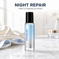 Sérum Contour des Yeux OEM GHK-CU au Peptide de Cuivre, Roll-on de Nuit Anti-rides, Anti-cernes et Anti-poches à la Caféine et Niacinamide
