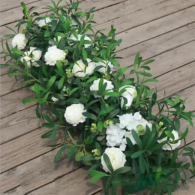 K10193 शादी की सजावट टेबल धावक 1 पैर की लंबाई कृत्रिम सफेद रेशम peonies फूल धावक शादी की मेज सजावट फूल