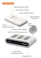 Pengisi Daya Portabel Tipis 10000mAh 15W 3-Pack dengan Kabel Terintegrasi Tipe-C Baterai Li-Polymer untuk Ponsel Rumah Kantor Perjalanan