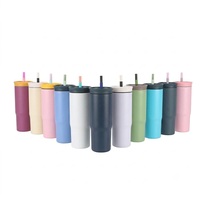 Gobelet isotherme personnalisé de 24 oz en acier inoxydable 304 à double paroi avec couvercle anti-déversement et paille pour les voyages et le sport