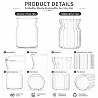 Gobelet en verre premium à paroi côtelée transparente de 15 oz avec logo personnalisé, pour café glacé, utilisation en café, restaurant ou à domicile
