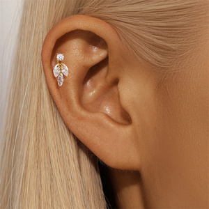 Barre de piercing à dos plat 1.2x6mm simple en argent sterling 925, avec pampille géométrique et zircon, boucle d'oreille à visser, bijou - Product Image 6