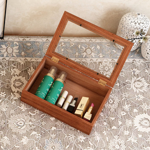 Wooden Desktop Organizer With Flip Lid Storage <b>Box</b> For Jewelry And Small Items Natural Wood Color - Product Image 1