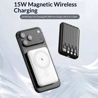 Batterie externe magnétique à charge rapide haute capacité 10000 mAh avec câble intégré, design fin, écran LED et support pour téléphones