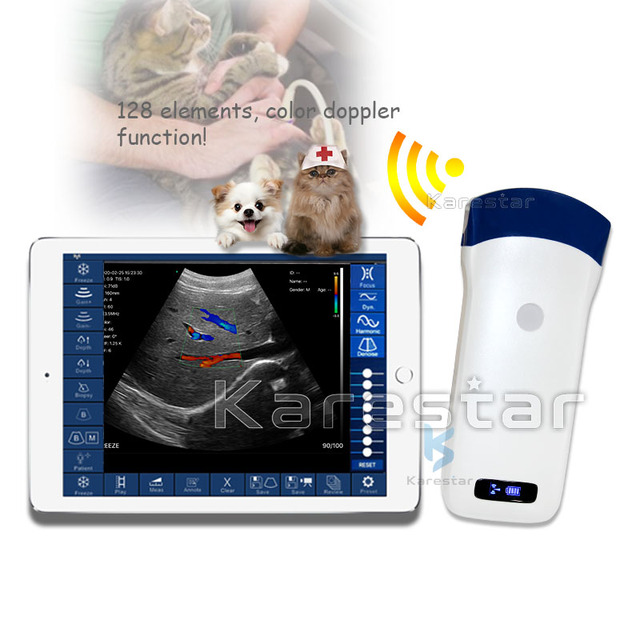 Vet Ultrasound Scanner Karestar Handheld WiFi 128 Element Color Doppler Veterinary Wireless Ultrasound