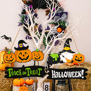 Vietnam Halloween Citrouille Bienvenue Signe Porte D'entrée Décorations Extérieures En Bois Traiter ou Trick Crafted Wall Sign - Product Image 3