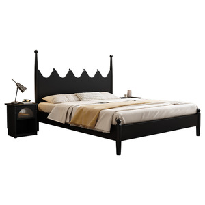 Hang Qian <b>Solid</b> <b>Wood</b> Bed 1.5M 1.8M Black Mid Century Modern Master Bedroom Furniture Double Bed - Product Image 4