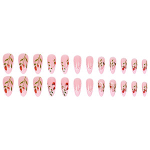 <span class=keywords><strong>Uñas</strong></span> postizas francesas con diseño <span class=keywords><strong>de</strong></span> fresa y almendra, estilo INS, tamaño mediano, para manicura europea y americana. - Product Image 5