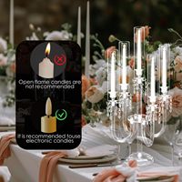 Centre de table candélabre pour mariage, fête, réception, décoration, acrylique, 5 bras, porte-bougie LED transparent