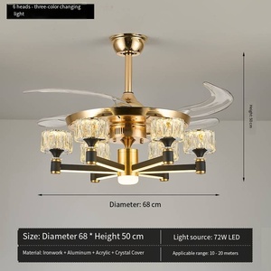 Ventilatore da <span class=keywords><strong>Soffitto</strong></span> <span class=keywords><strong>a</strong></span> <span class=keywords><strong>LED</strong></span> con <span class=keywords><strong>Lampada</strong></span> <span class=keywords><strong>a</strong></span> Sospensione, Ventilatore di Lusso Silenzioso con Pale in ABS e Cristalli, Telecomando, Lampadario per Soggiorno e Sala da Pranzo - Product Image 6