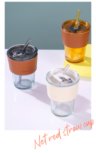 Bicchiere in Vetro a Doppia Parete con Coperchio e Cannuccia, Marca Xiwei, Regalo Unisex per Ufficio e <span class=keywords><strong>Casa</strong></span> - Product Image 5