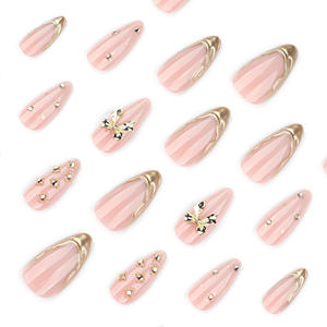 <span class=keywords><strong>Autocollants</strong></span> 3D géométriques irréguliers dorés à succès avec strass et nœuds papillon, <span class=keywords><strong>faux</strong></span> <span class=keywords><strong>ongles</strong></span> à presser, prêts à poser - Product Image 2