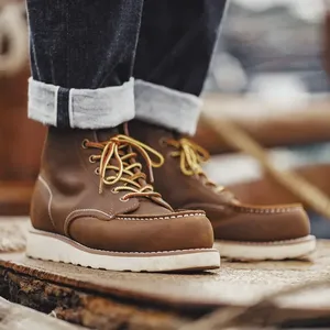 Stivali in Vera Pelle Maden da <span class=keywords><strong>Uomo</strong></span>, Stivaletti Vintage 875, <span class=keywords><strong>Scarpe</strong></span> Durevoli a Collo Alto, Stivali da Cowboy con Punta Rotonda, Calzature di Sicurezza Autunnali - Product Image 1