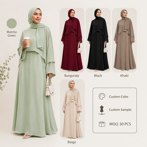 Set Abaya Hijab in Chiffon Premium a Strati, Vestito Interno <span class=keywords><strong>con</strong></span> Collo Tondo e <span class=keywords><strong>Mantella</strong></span>, Elegante <span class=keywords><strong>Abito</strong></span> Modesto, Fornitore OEM <span class=keywords><strong>con</strong></span> Etichetta Privata - Product Image 4