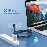 Cable USB3.2 Tipo C a Tipo C, PD60W 20V3A, Carga Rápida, Transferencia de Datos de Alta Velocidad de 10Gbps para Laptop, Teléfono, Tableta, SSD