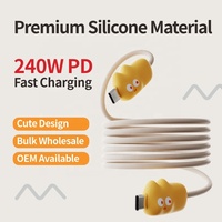 Cable de Carga USB C con Diseño de Gato, 240W, Carga Rápida, Cable de Datos, Accesorios Móviles de Silicona Premium