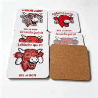 Sous-verre rond en liège MDF, écologique, imperméable, avec impression de logo personnalisée, motif dessin animé
