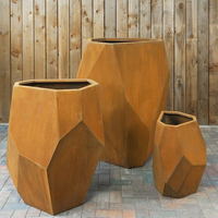 Pot Tanaman Baja Corten, Pot Bunga Baja Tahan Cuaca Besar dengan Patina Rustik untuk Teras
