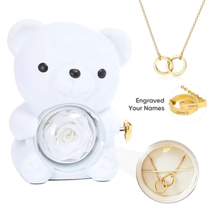 Nuovo Regalo di San Valentino e Festa della Mamma: Orsetto di Rose Vere Conservate Grigie <span class=keywords><strong>con</strong></span> Collana Personalizzabile - Product Image 3