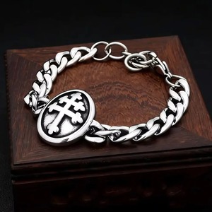 Pulsera cruzada de acero inoxidable yunnique, cadena de plata tibetana, joyería para hombre, estilo Hip Hop Punk, regalo, accesorio de moda - Product Image 1